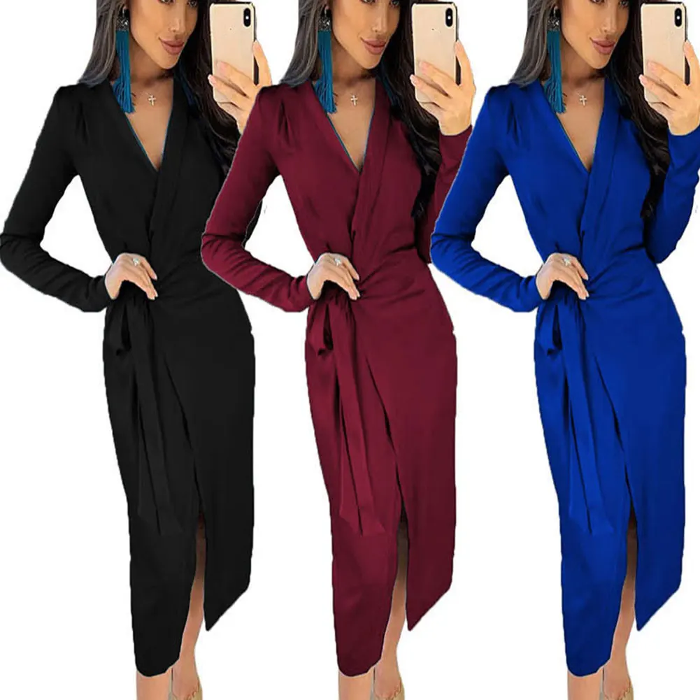 Женское платье туника с глубоким v образным вырезом и длинным рукавом вечерние