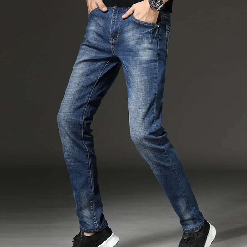 

Spring Autumn 2021 Men Smart Jeans Business Fashion Straight Regular Blue Stretch Denim Trousers Men jeans Plus Size 28-38