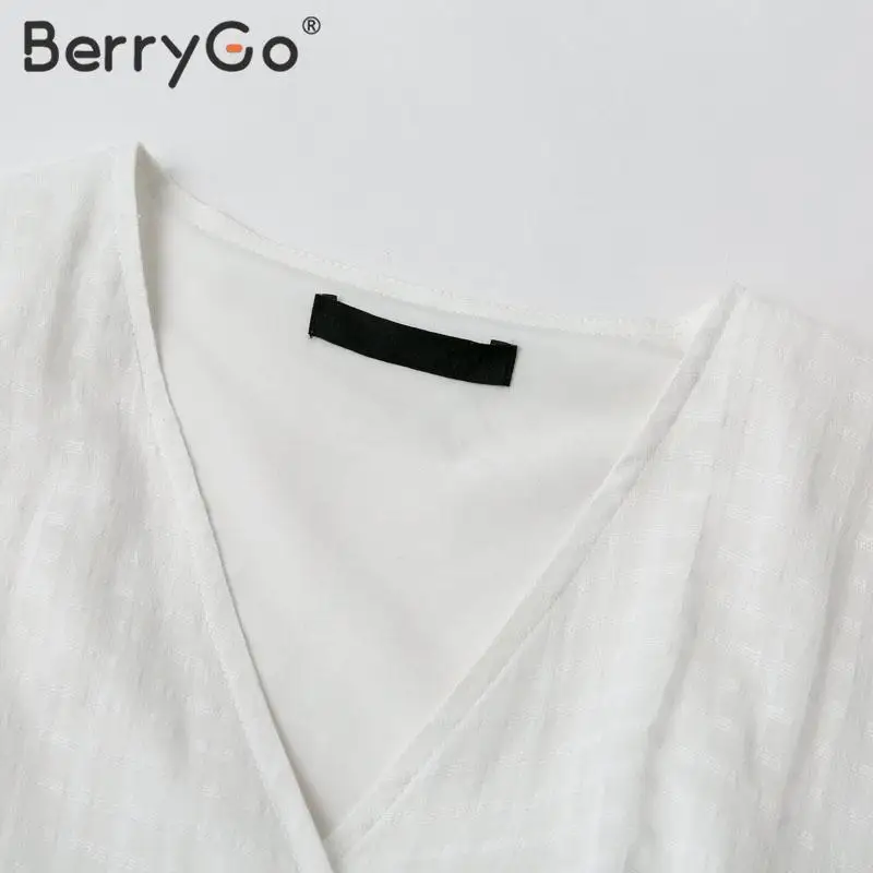 BerryGo элегантное гофрированное белое платье с запахом женское праздничное пляжное Стильное женское платье v-образный вырез в клетку ТРАПЕЦИЕВИДНОЕ женское платье миди