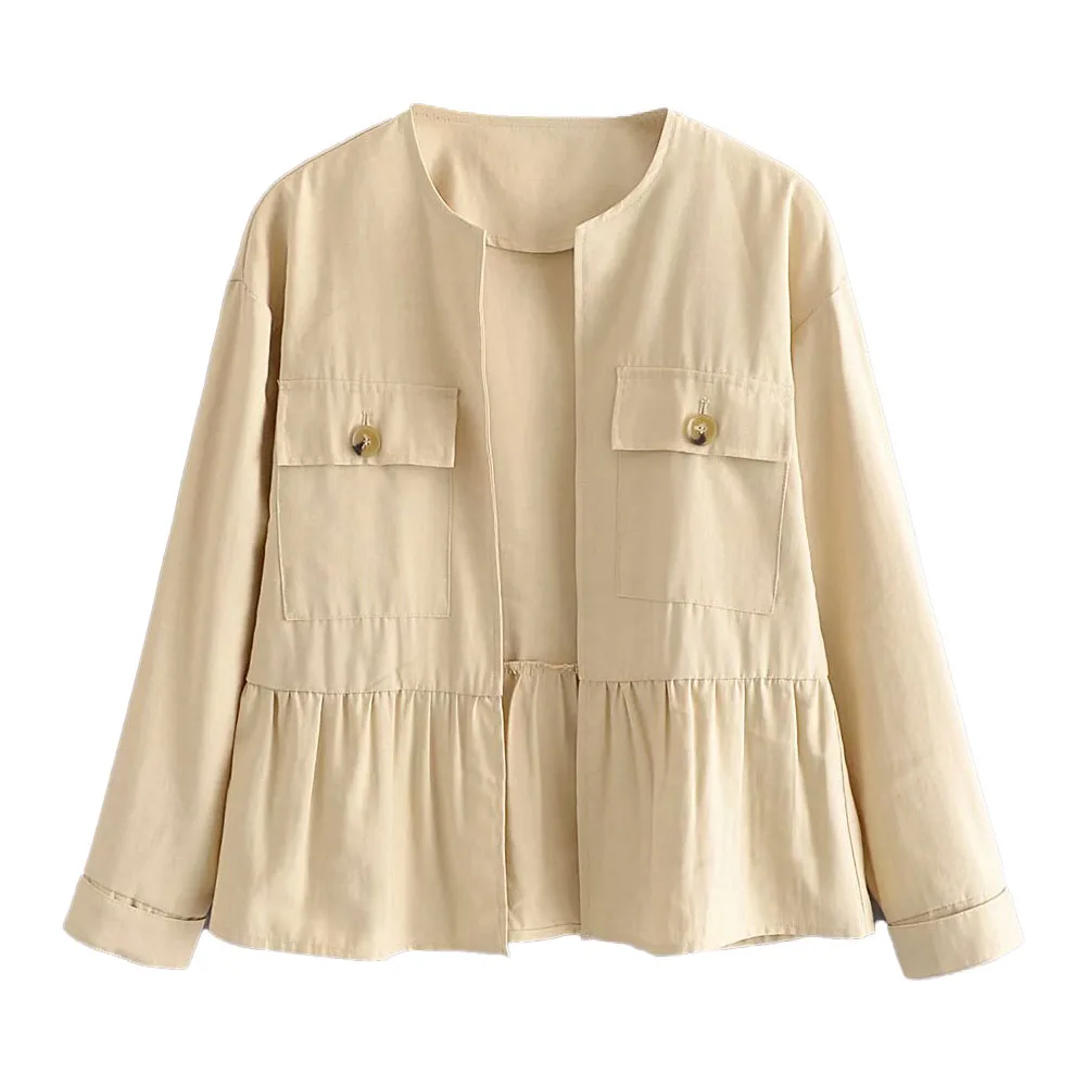 

Женская куртка с ламинированным украшением Za, универсальная Повседневная Свободная куртка с круглым вырезом и длинным рукавом, весна-осень...