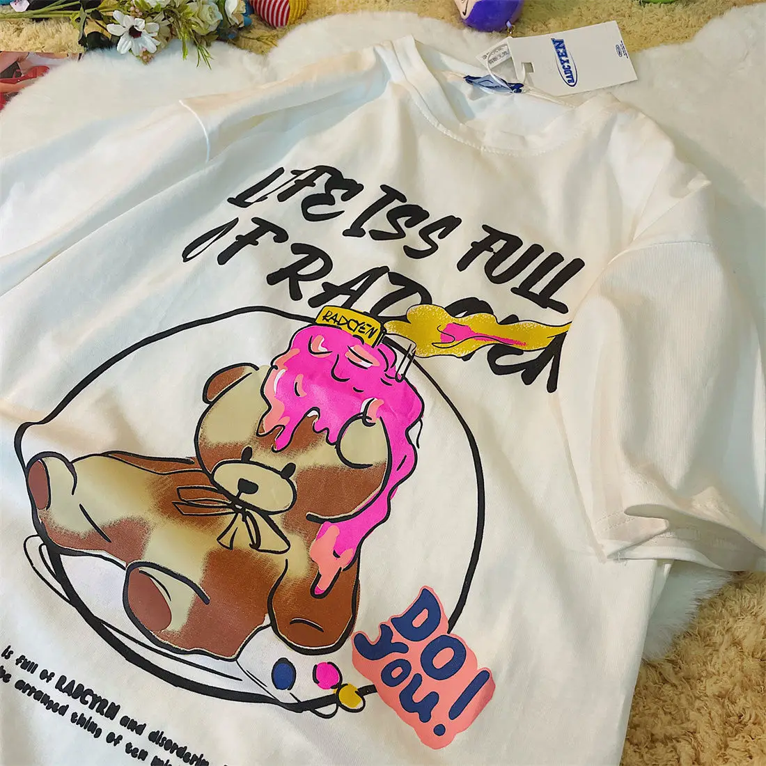 

3 Colors Fashion Bears Letter Printed Funny Graphic T Shirts Streetwear Teens Couples Clothing O-neck Short Sleeve Summer Tops