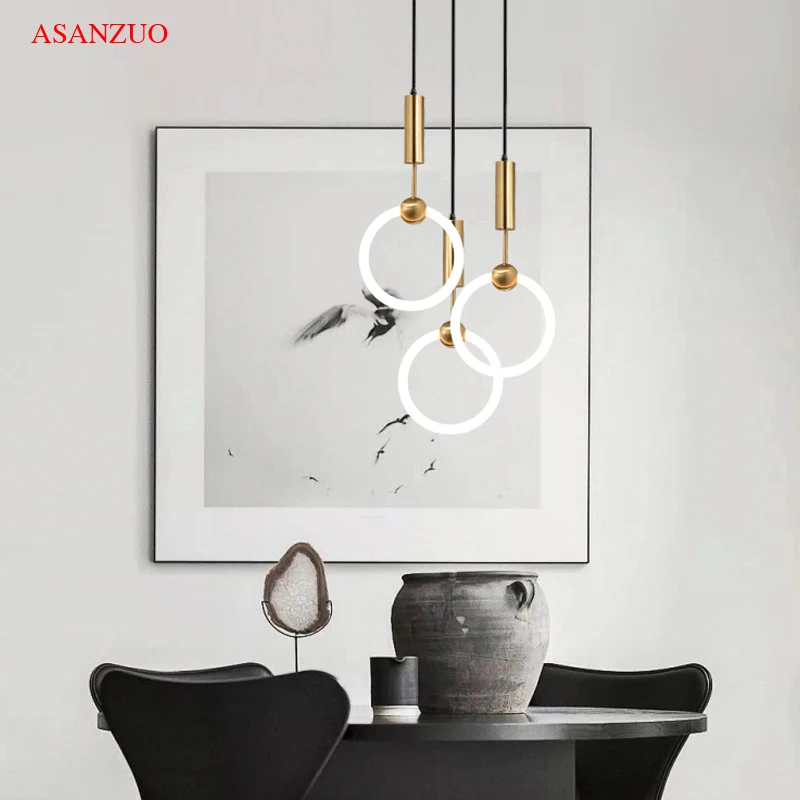 Простые современные подвесные лампы с железным кольцом золотые светильники