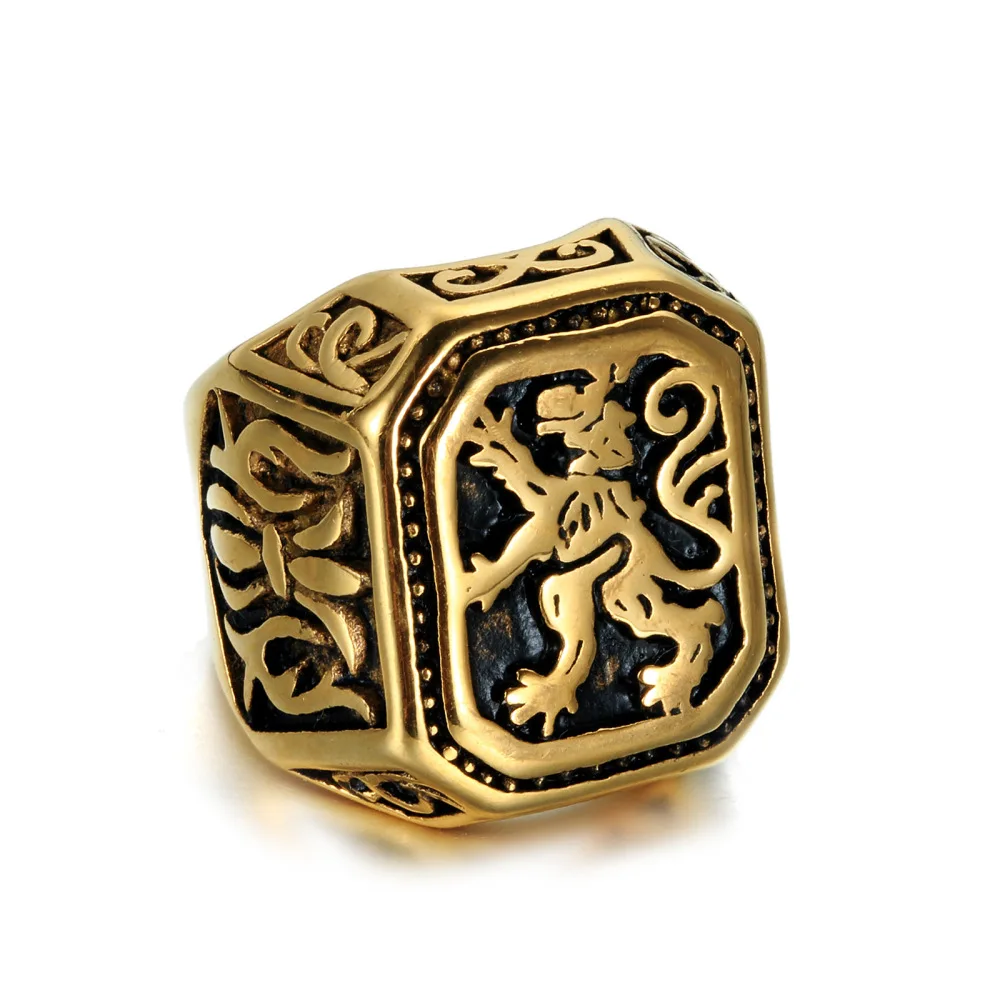 

New Men Gothic Gold High Quality Stainless Steel Punk Lion Ring for Men's Animal Lion's Head Rings Jewelry Wholesale