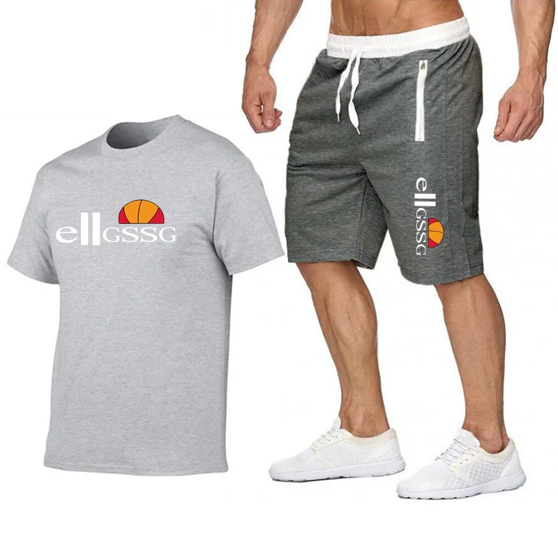 

2021 summer pure cotton men's fun casual short-sleeve printed round neck hip-hop T-shirt sports top + shorts 2-piece set