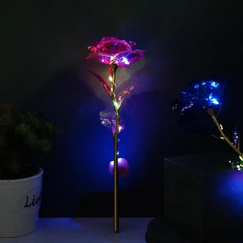

Holiday Decoration Artificial Foil Plated Gold Rose Lasts Forever Day Decor Galaxy Love Luminous Mother's Led Wedding Flower