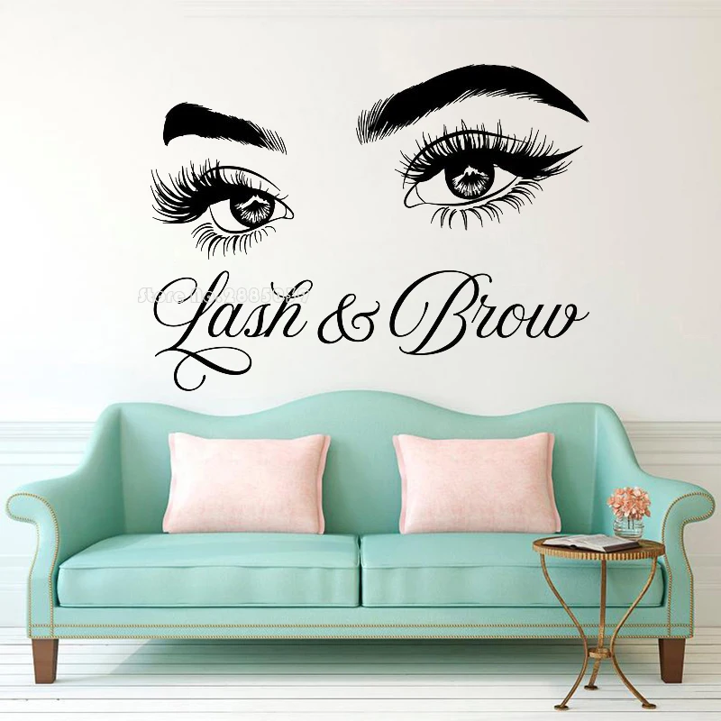 Lash & Brow Wall Decal Eyelash Extension Beauty Salon Decor Sticker Make Up Room Wall Art Cosmetic Beauty Logo Art Poster LL300