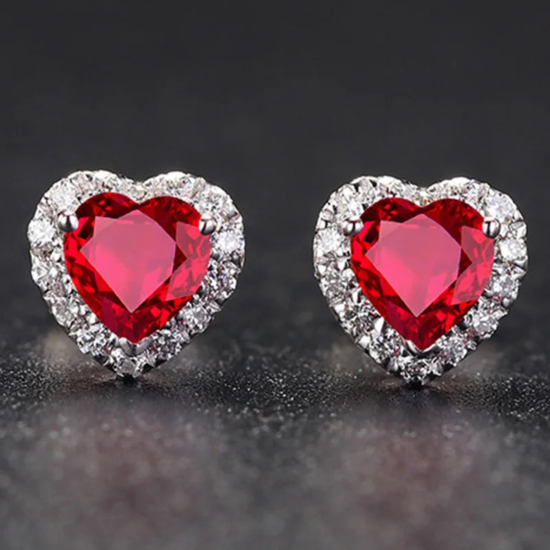 

BIJOX STORY Silver Earrings for Women Ruby Geometric Gemstone Heart Retro Style Gold Color Fashion Women Party Jewelry Wholesale