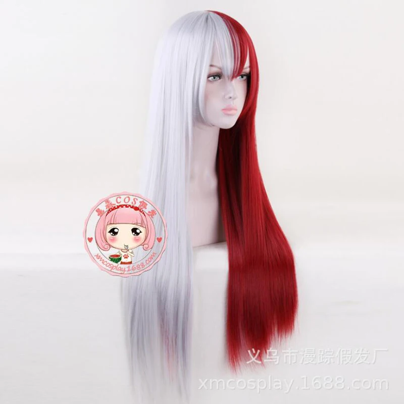 My Hero Academia Todoroki Shoto Women Long Wig Cosplay Costume Boku no Hero Academia Red and White Hair Halloween Party Wigs