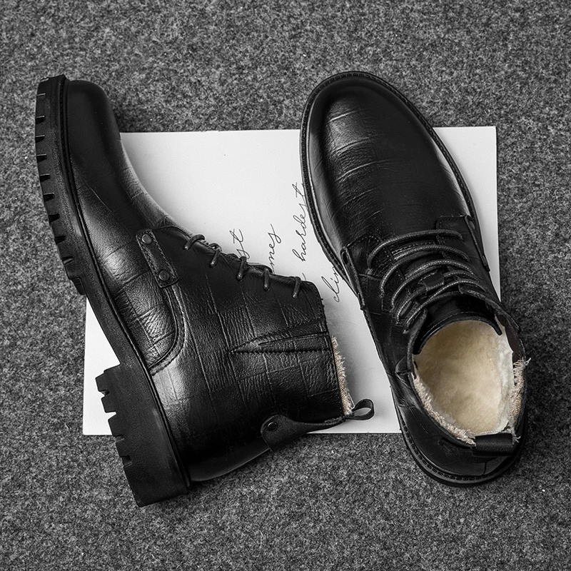 Мужские ботильоны из натуральной кожи черные ботинки с высоким берцем