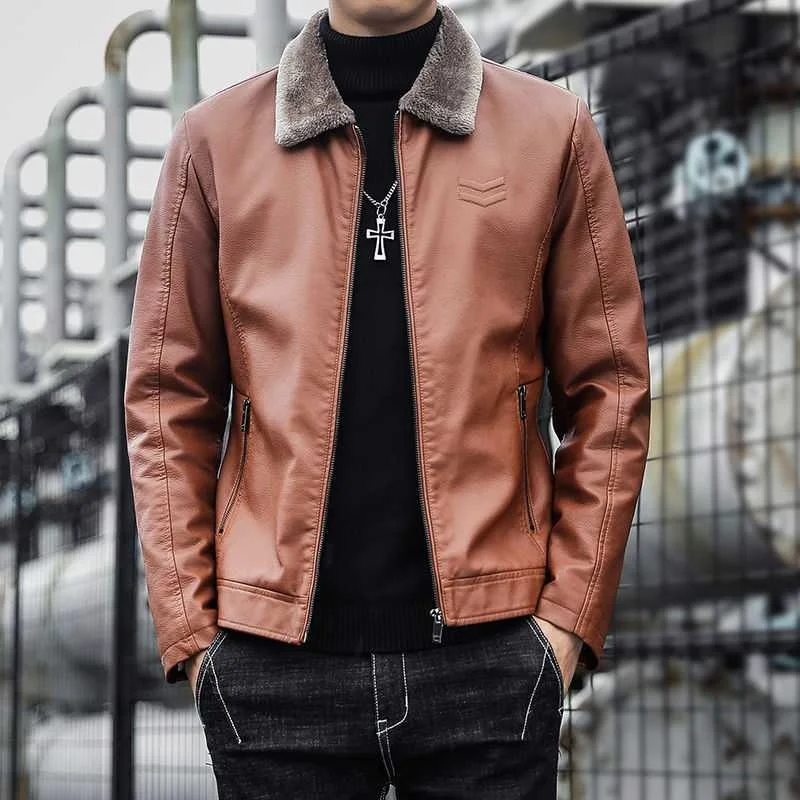 Мужская осенне-зимняя кожаная куртка с мехом новинка 2020 трендовая Корейская