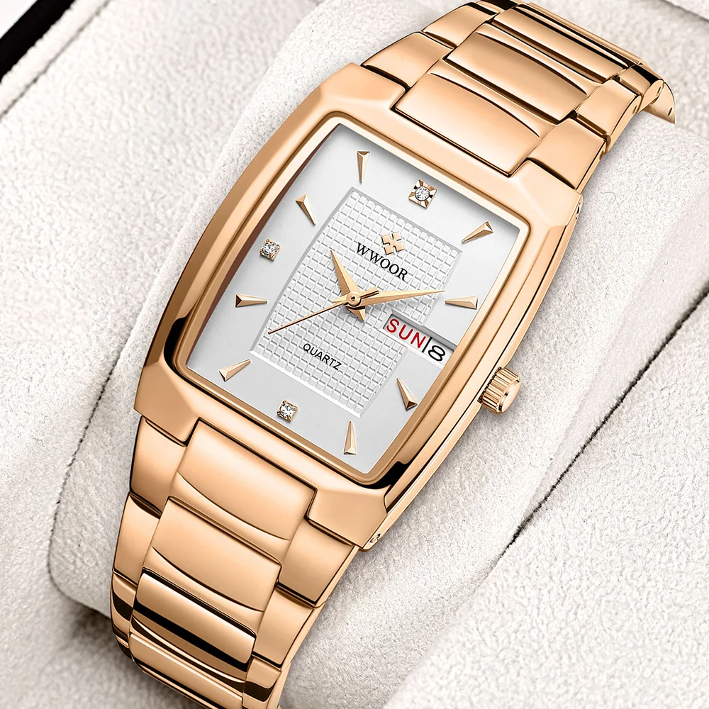 

2021 WWOOR Design Square Watch For Men Top Brand Luxury Business Quartz Waterproof Automatic Week Date Wristwatches Montre Femme