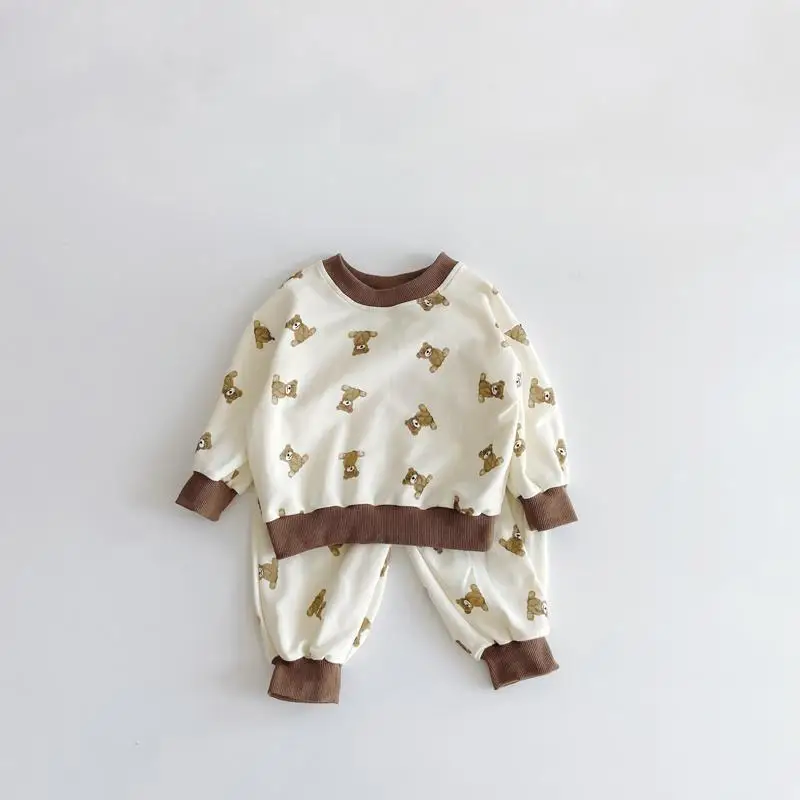 

Spring Autumn Infant Bear Long Sleeve Top Pants 2pcs outfit Baby boys girls cotton sweatershirt Leggings outfit child tracksuit