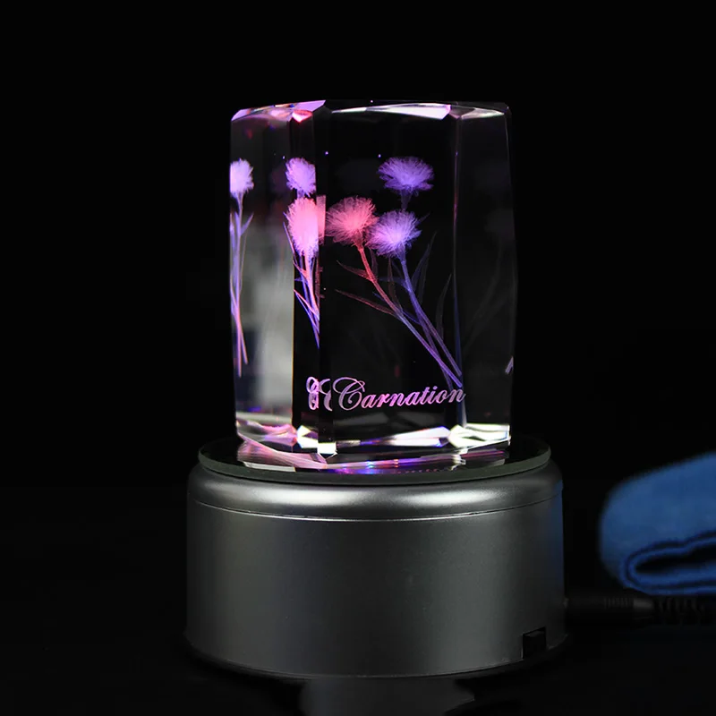 Горячая Мода дни матери подарки кристалл Гвоздика цветок 3D лазерная гравировка