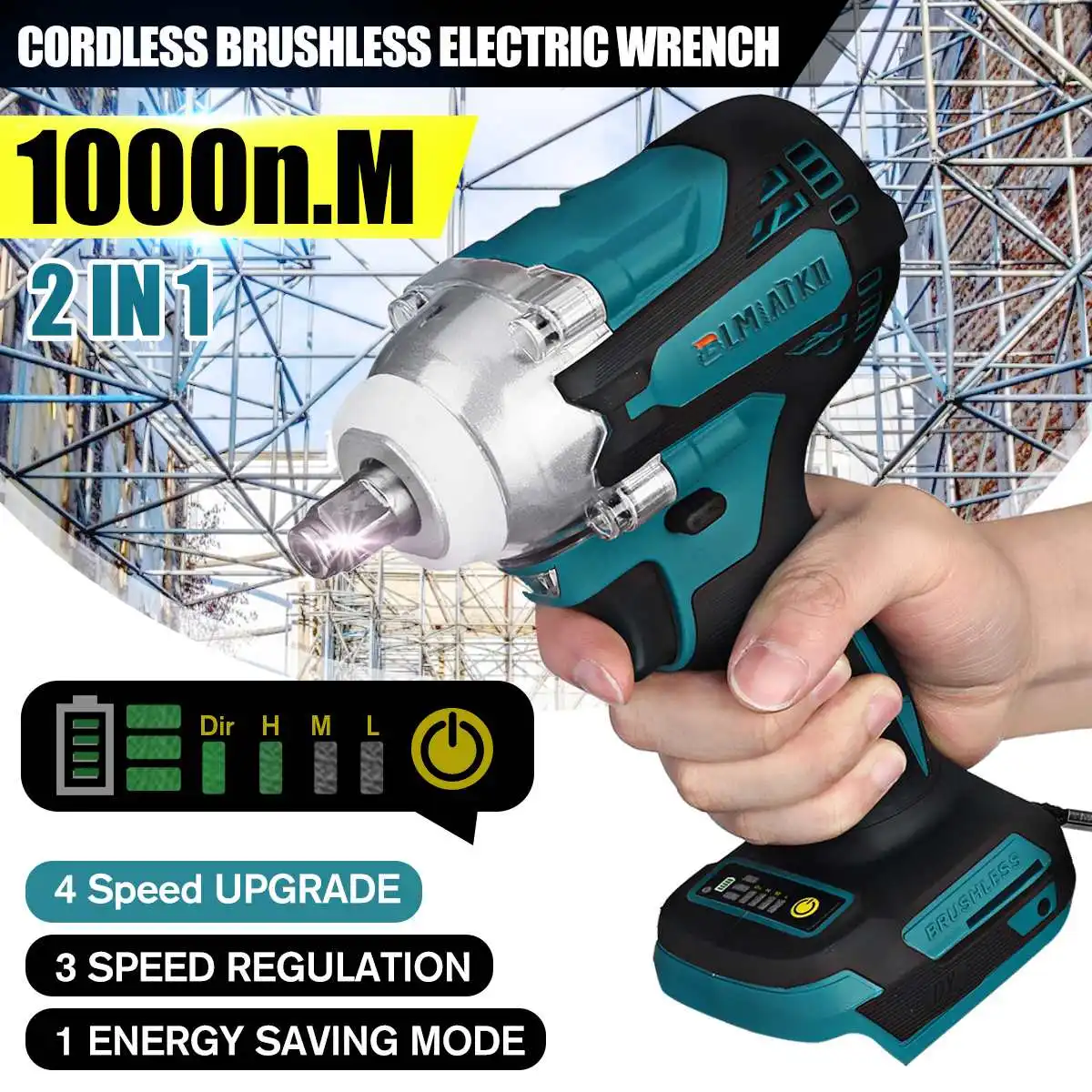 

2 In 1 18V Brushless Wrench Cordless Electric Screwdriver Electric Impact Wrench Torque 1/2inch for Makita 18V Battery
