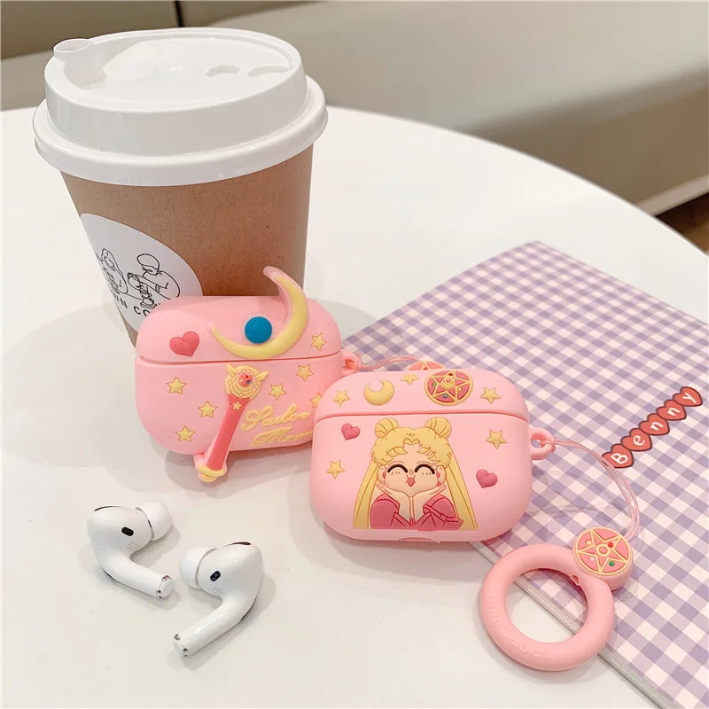 3D чехол с принтом "Сейлор Мун" для Airpods pro милые аксессуары Bluetooth наушники защитная крышка для airpod pro 3 мультяшное Силиконовое кольцо