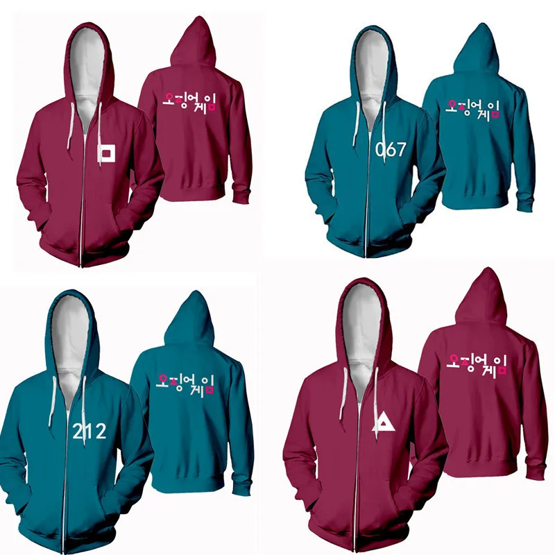 

Squid Game TV Round Six Hoodie Cosplay Jacket Number 456 218 067 001 Coat Pants Red Hoodies Green Party Costume Props