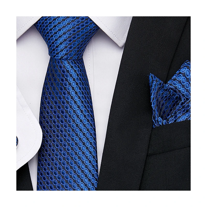 

Fashion 65 Colors High Quality Silk Jacquard Tie Pocket Squares Set Necktie Striped Dropshipping Dark Blue Fit Formal Party