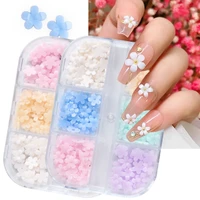 nail art decorations 3d resin white blue nail flakes five petals flower color changing stones beads