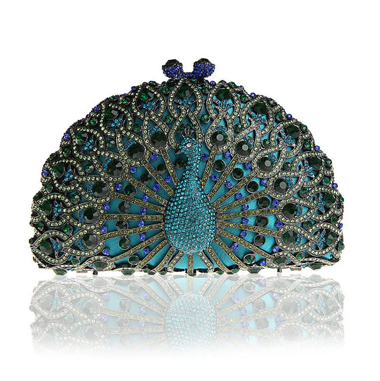 

Peacock rhinestone bag empty metal crystal dinner bag handmade diamond bag European and American ladies diamond handbag purse