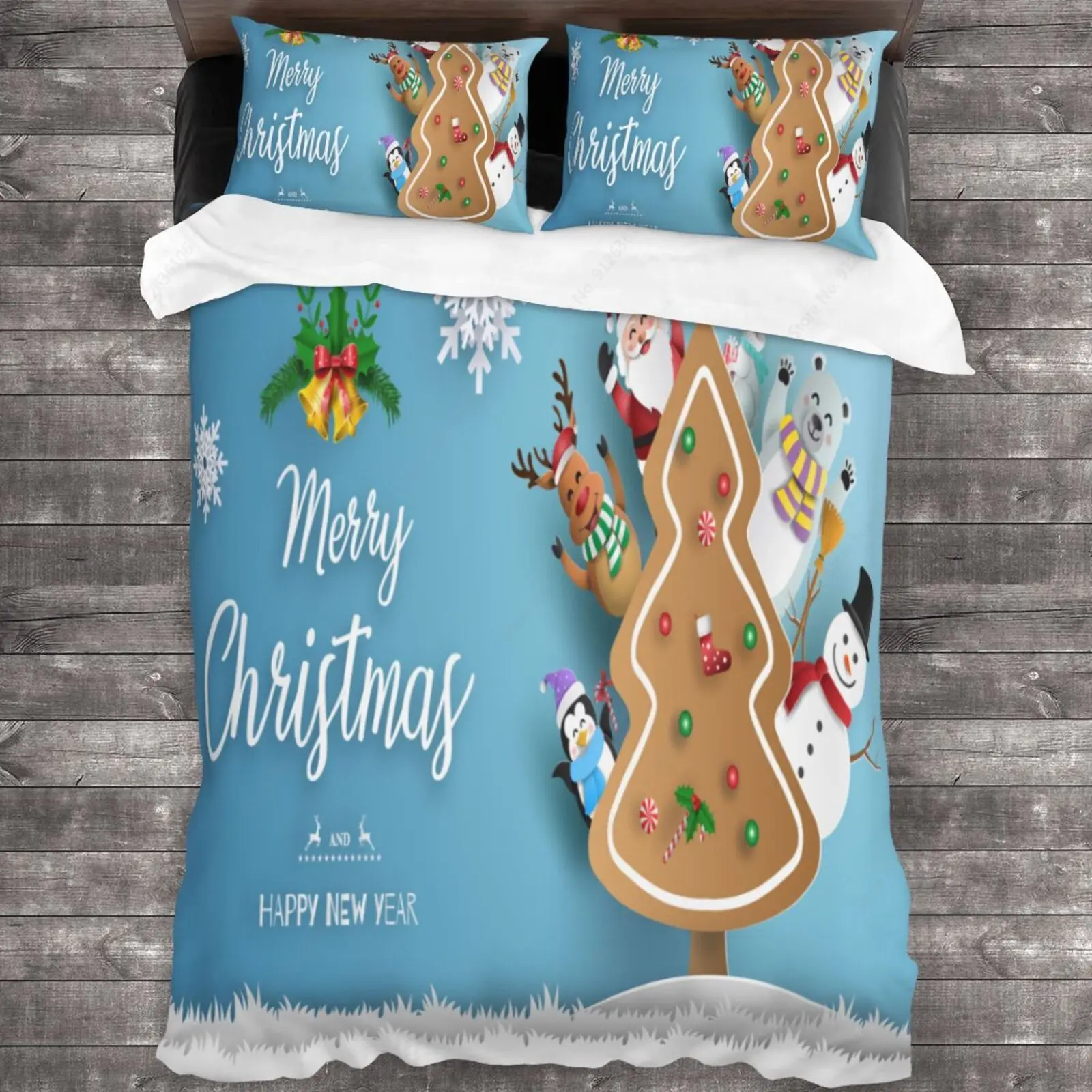 

Комплект постельного белья с 3D рисунком, с рисунком "Merry Christmas", пододеяльник, наволочка, Королевский размер, в скандинавском стиле, домашний ...