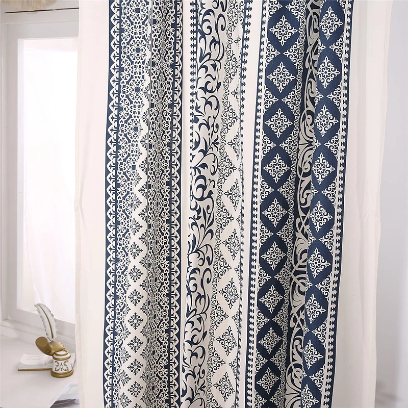 Темно-синяя барочная оконная занавеска в стиле бохо Цветочная Дамасская