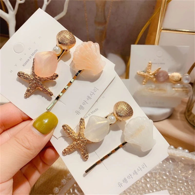 2/3Pcs/Set Ins Starfish Shell Hairpin Barrettes Headwear Hair Grip Girls Hair Clip Hair Accessories