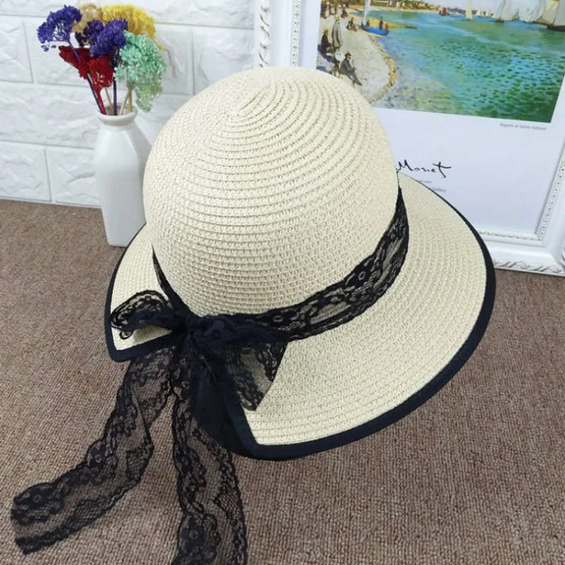 

Women Lace Sun Hats For Wide Brim Straw Beach Side Cap Floppy Female Straw Hat Lace Solid Fringe Straw Hat Summer Hat Chapeu