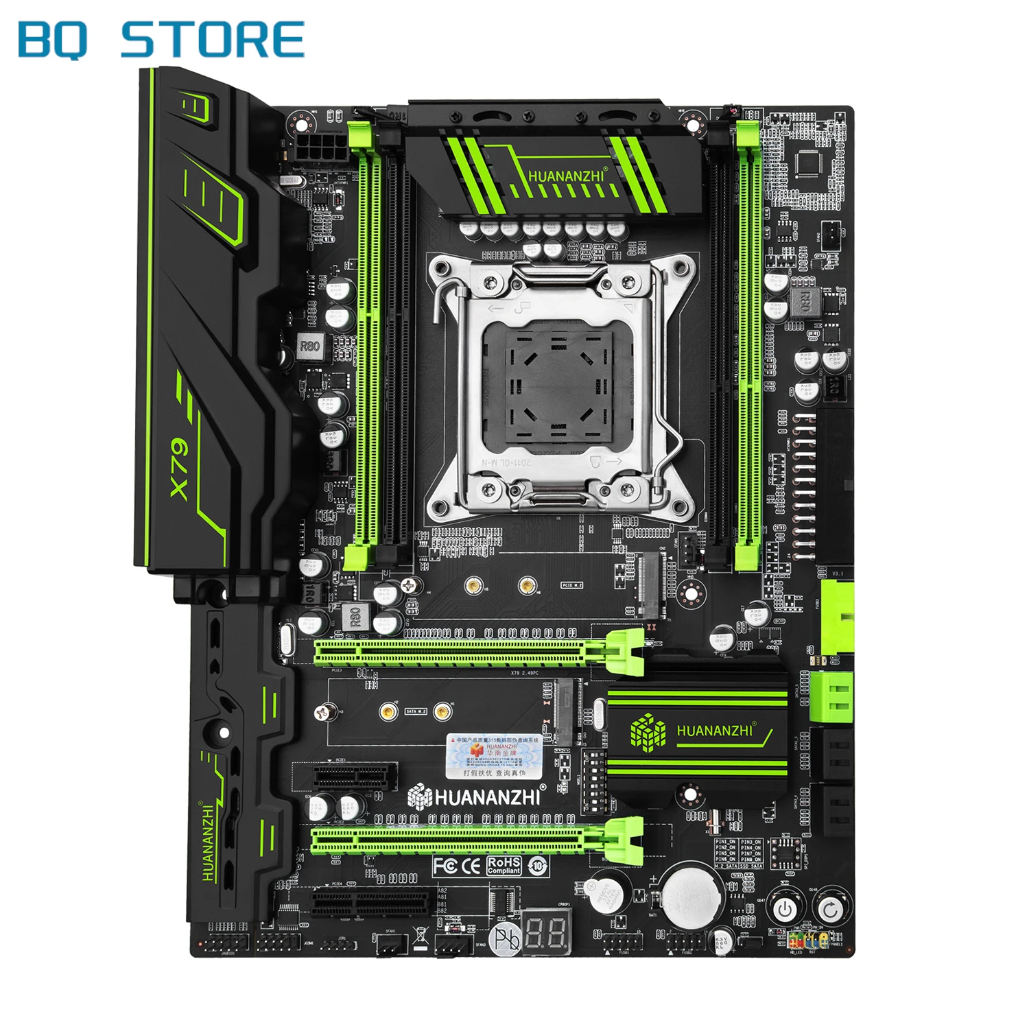 Verkaufen HUANANZHI X79 GRÜN 2,49 X79 Motherboard LGA2011 ATX USB 3,0 SATA3 PCI-E NVME M.2 SSD Unterstützung REG ECC Speicher Und Xeon E5