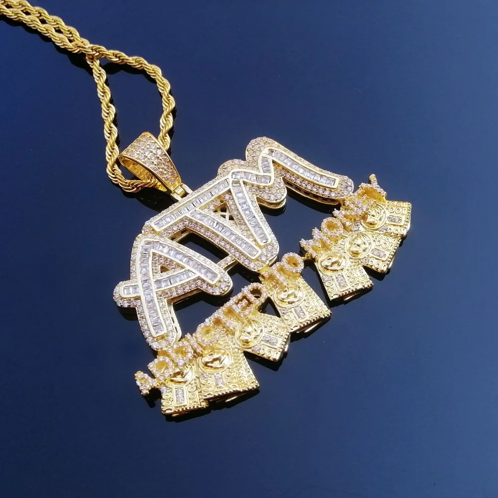 Iced Out буквы ATM увлекается денежный кулон ожерелья 2 цвета AAA Циркон мужские хип хоп Ювелирные изделия Подарки