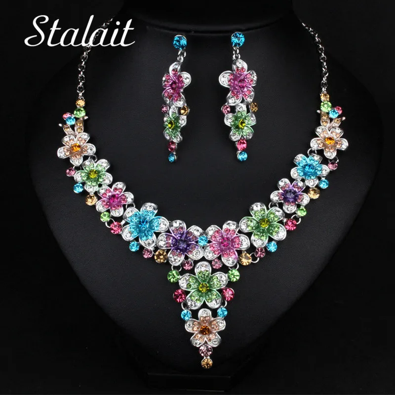 Со стразами в этническом милый цветок декор разноцветный хрусталь свадебный