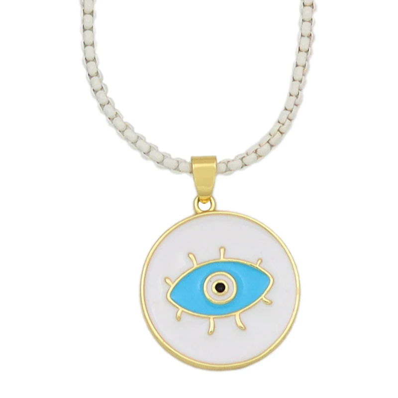 

Turkish Luck Jewelry Simple Enamel Evil Eye Necklace for Women Man Classic Round Circle Pendant Necklace Eye Hot Sale