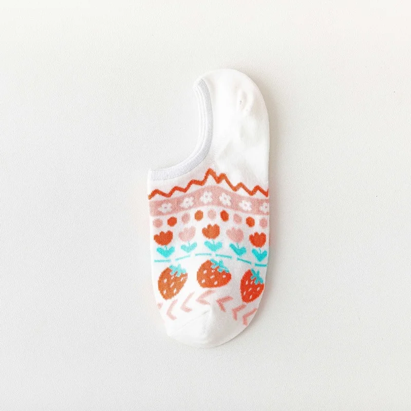 

Women Sock Cartoon Woman Socks Strawberry Rabbit Print Womans Boat Casual Cotton Sox Girls Spring Summer Trendy Pink Skarpetki