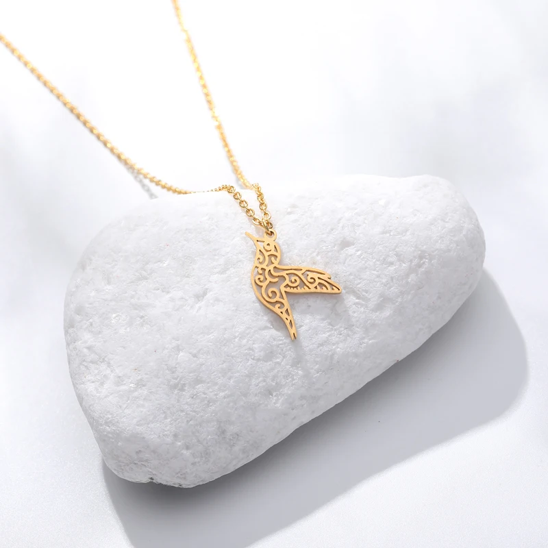 Cute Branch Bird Pendants Necklace Gold color Geometric Origami Hummingbird Clavicle Necklaces Charm Womens Fashion Jewelry | Украшения и