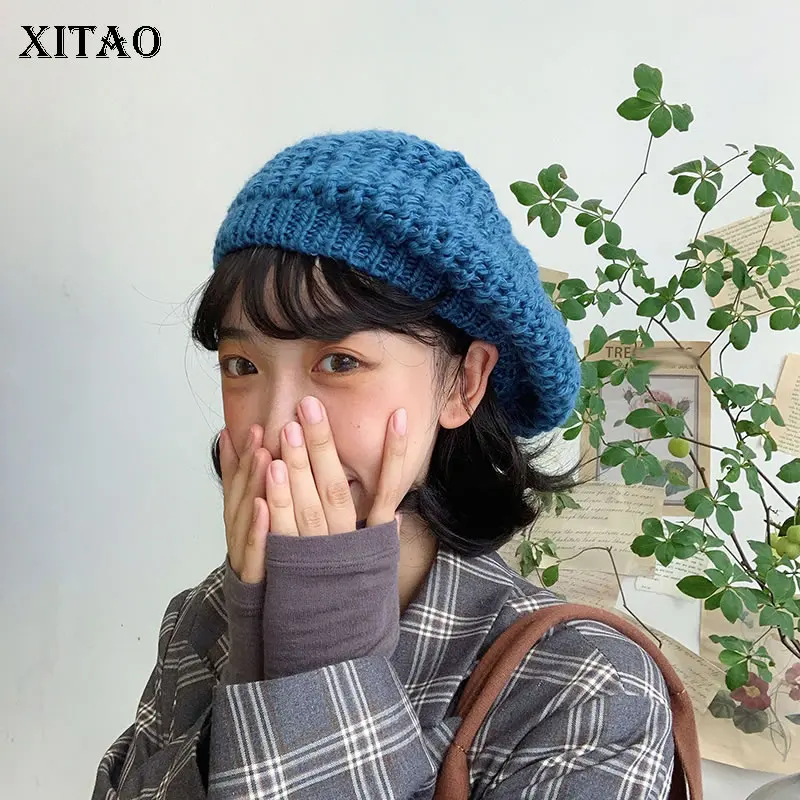 

Винтажные вязаные береты XITAO, однотонные Модные женские шапки с вырезами и сращением, новинка 2021, зимние теплые Универсальные шапки gwjможно