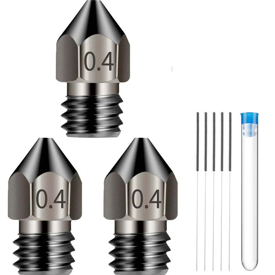 3PCS 3D Printer Extruder Nozzles 0.4 mm MK8 3D Printer Extruder Hardened Steel Nozzle + 5 Needles For MK8 Creality CR-10 alfawise mk8 extruder nozzle 0 4mm for 3d printer 20pcs