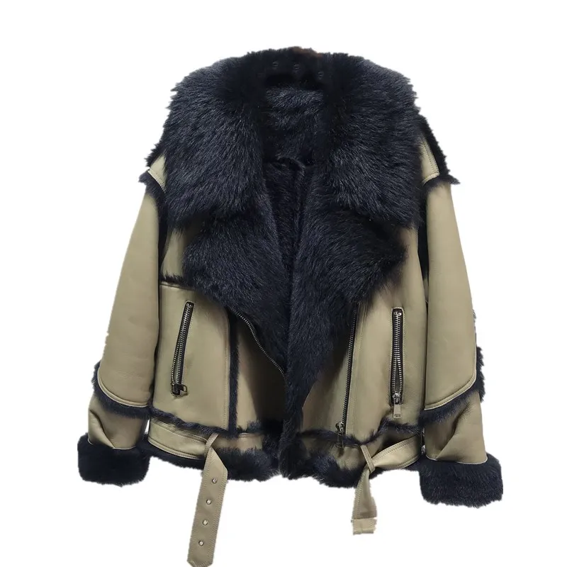 2020 Winter New Women  Locomotive  Spain Tuscany Fur Warm Coat Leather Real Sheep -30 Degree Soft Jacket