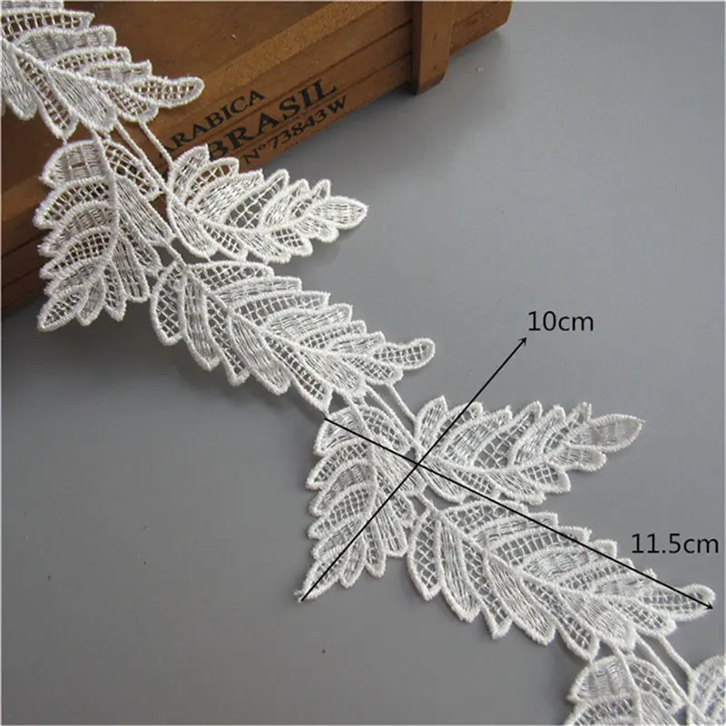 2 ярда растворимая белая черная лента из полиэстера с вышитыми листьями