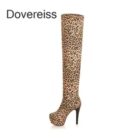 fashion womens shoes winter new sexy elegant zipper platform leopard print boots concise mature stilettos heels big size 42 43