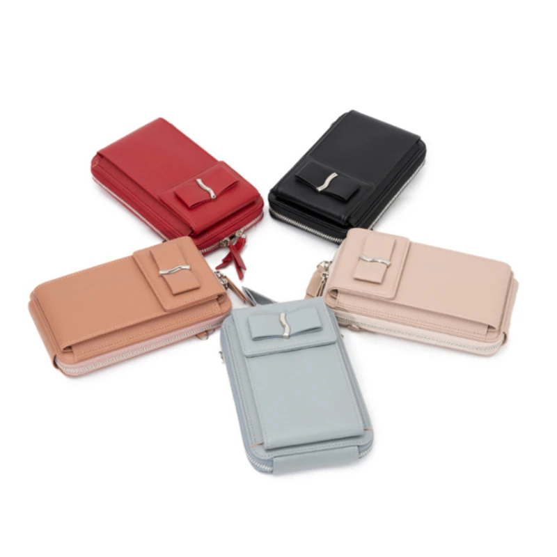 

2021 New Women Purses PU Leather Solid Color Shoulder Strap Bag Mobile Phone Bag Card Holders Wallet Handbag Pockets For Girls