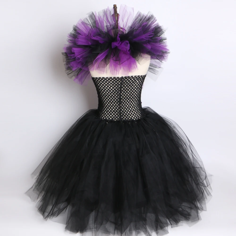 Halloween Witch Costume for Kids Carnival Party Clothes Evil Queen Cosplay Costumes Purple & Black Girls Fancy Tulle Tutu Dress