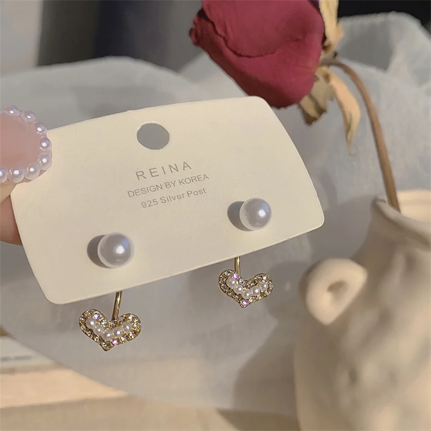 

Heart Pearl Earrings Female Temperament Super Net Red Earrings Fashion European and Ameri