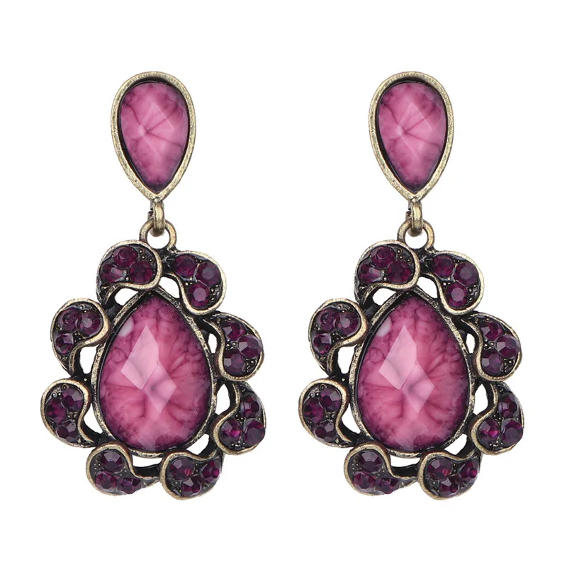 

European American Fashion design Bohemian set precious stones drop colorful earring women For Party Wear