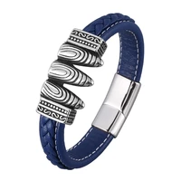 blue braided leather bracelet for men bullet stainless steel magnet clasp bangles punk rock male wrist band jewelry gift sp0903