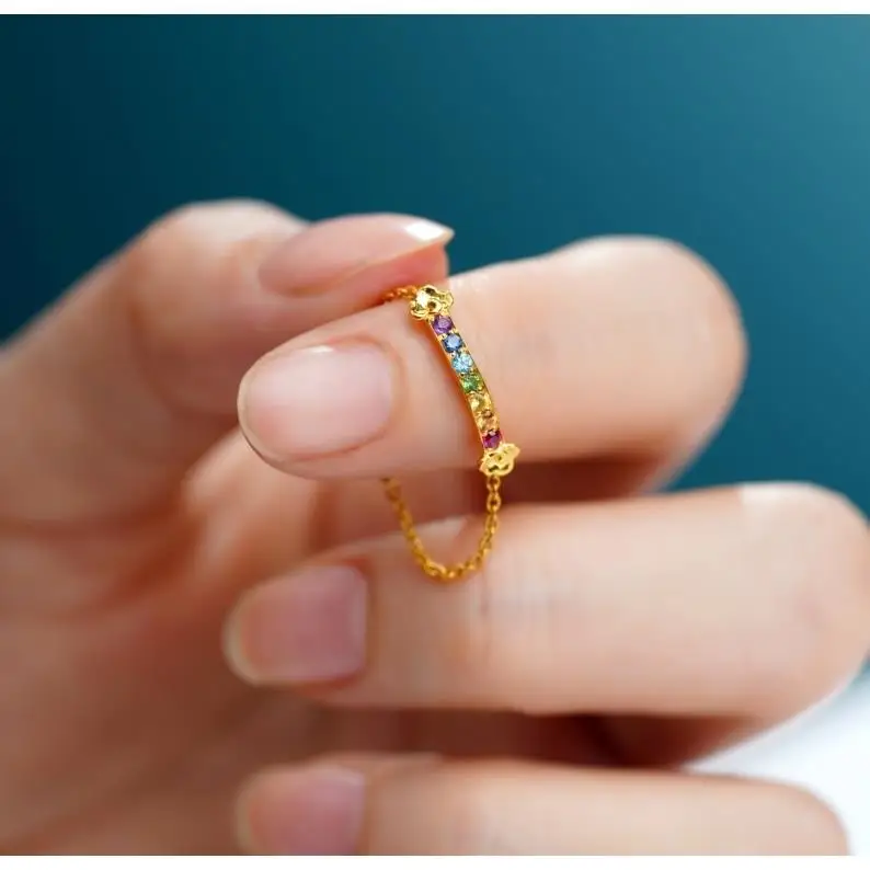 

Original new design silver inlaid color crystal opening adjustable ring jewelry temperament versatile ladies silver jewelry
