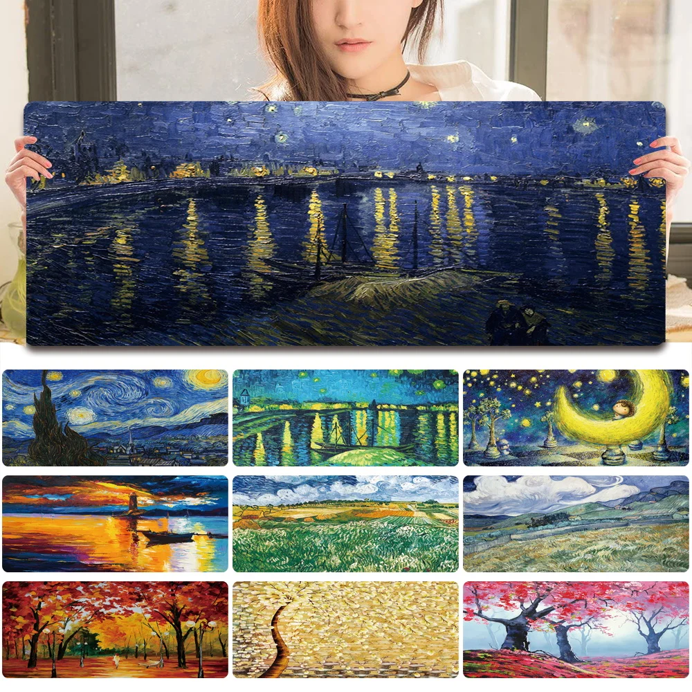 

Large Computer Mousepad Waterproof Game Desk Mousepad Painting Series Gaming Mouse Pad Waterproof PU Leather Keyboard Desk Mat