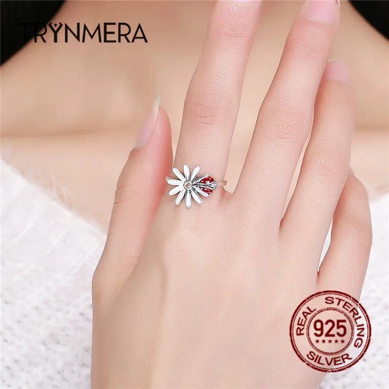 

Trynmera 925 Sterling Silver Flower and Ladybug Wonderland Finger Rings for Women Sterling Silver Jewelry TR109