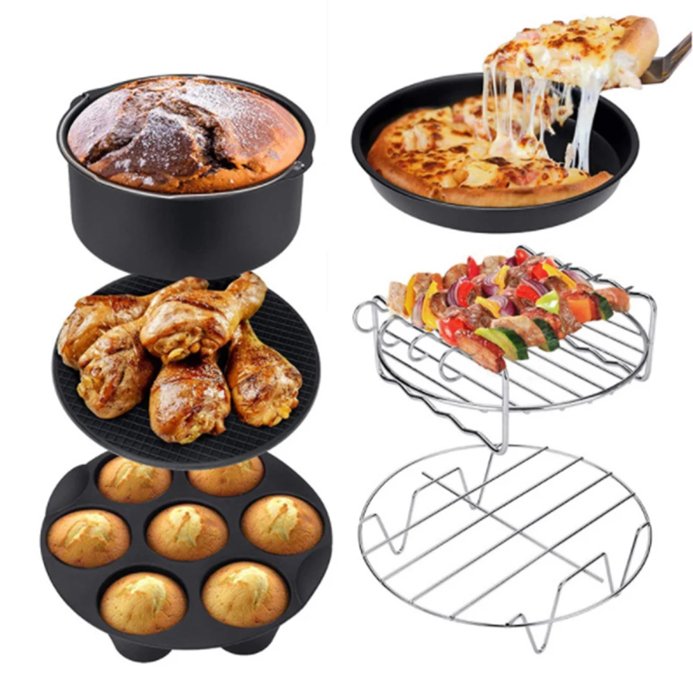 

9PCS/Set 6/7/8 Inches Air Fryer Accessories Pizza Tray Grill Toast Rack Steam Rack Insulation Pad 3.2QT-5.8QT Home Kitchen Part