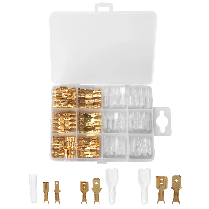 270pcs 270 шт., 2,8 мм, 4,8 мм, 6,3 мм, клеммный разъем, изолированное уплотнение, электрические провода, обжимные клеммы, набор - Цвет: 270pcs