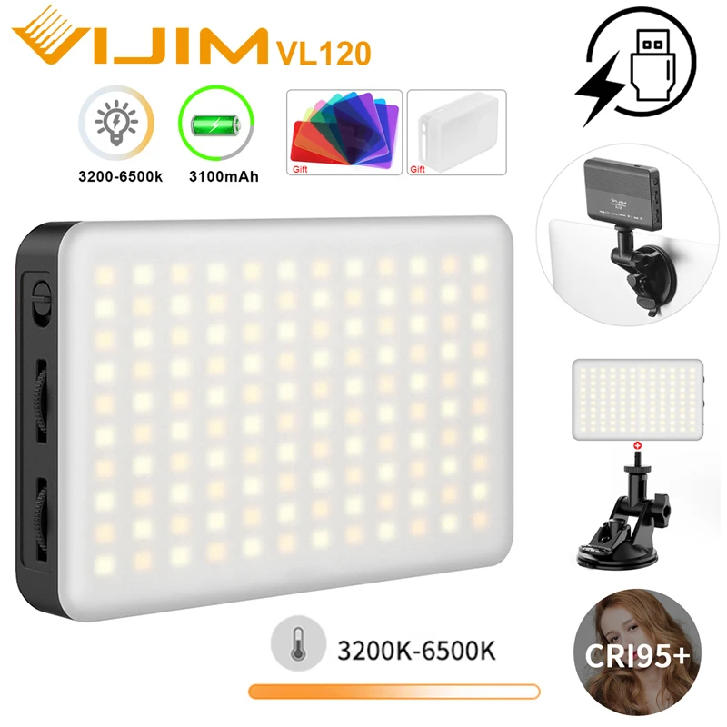 

Ulanzi Vijim VL120 3200K-6500K LED Video Light RGB Color Filters Adjustable Portable Softbox Vlog Conference Lighting Fill Light