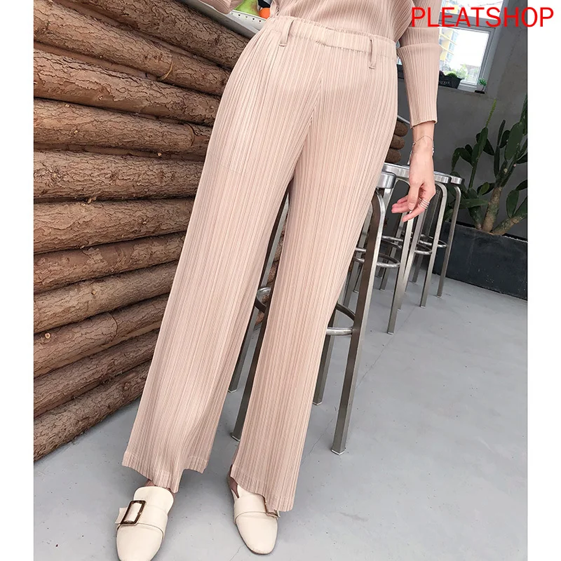 Miyake Fold Pants Straight-Cut Loose Pants Pleat Trousers 2020 Spring And Summer New Slimming High Floor-Length Pants free shipp